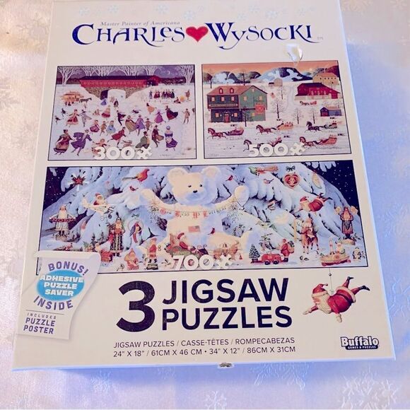 Charles Wysocki Winter Christmas Puzzle by Buffalo 3-in-1 NWT Sealed - Picture 1 of 5